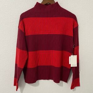 Adrienne Vittadini Ribbed Sweater Top Womens Size M Horizontal Striped Mock Neck